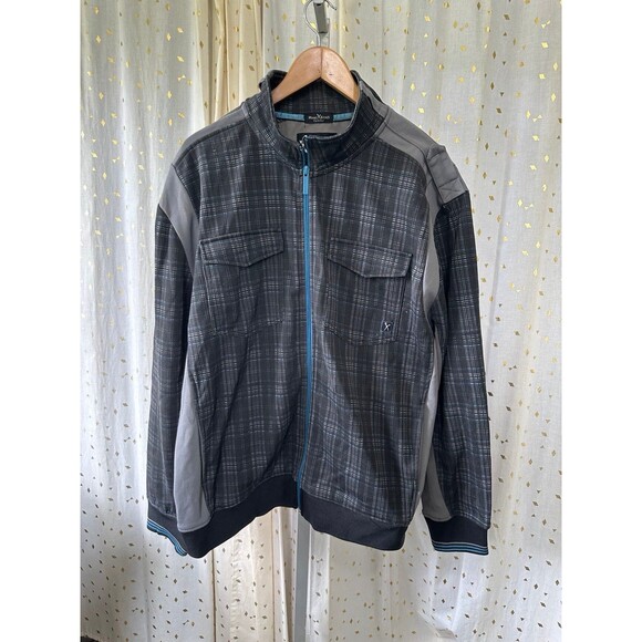 Marc Ecko Cut & Sew Men's Performance Track Field Gym Zip Up Plaid Jacket XL - Picture 2 of 7